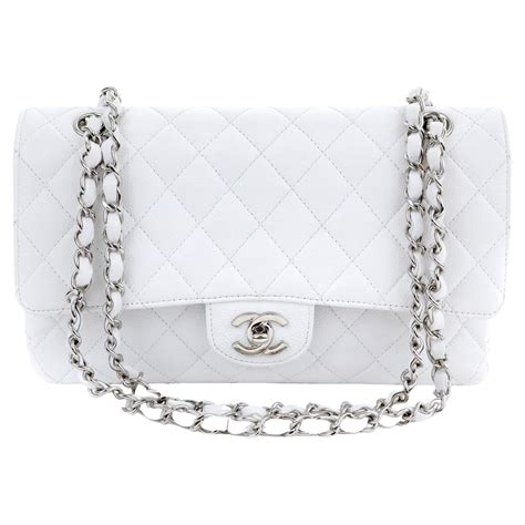 white chanel bag with silver hardware|large Chanel shoulder bag.